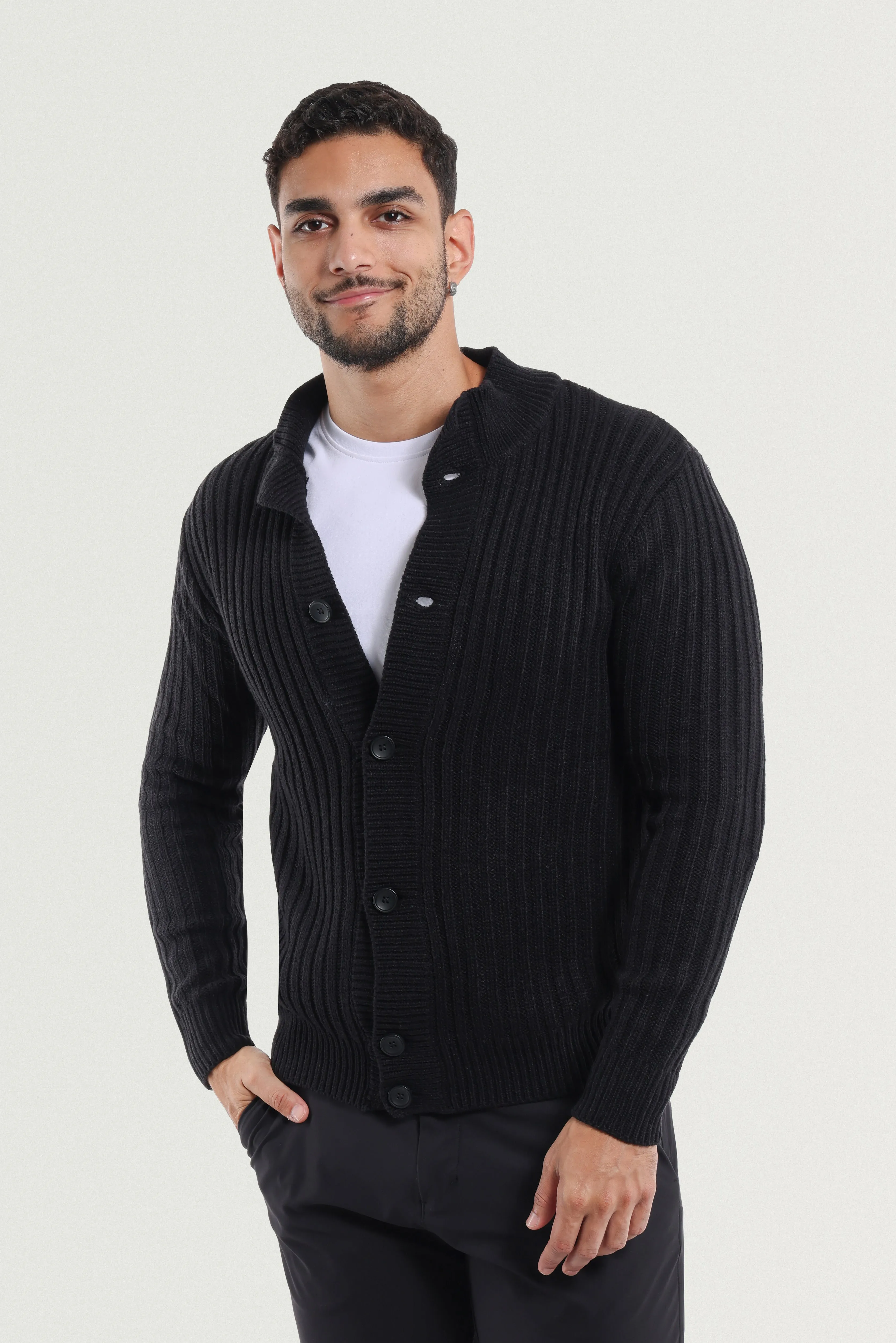 X RAY Men's Stand Collar Button Ribbed Cardigan