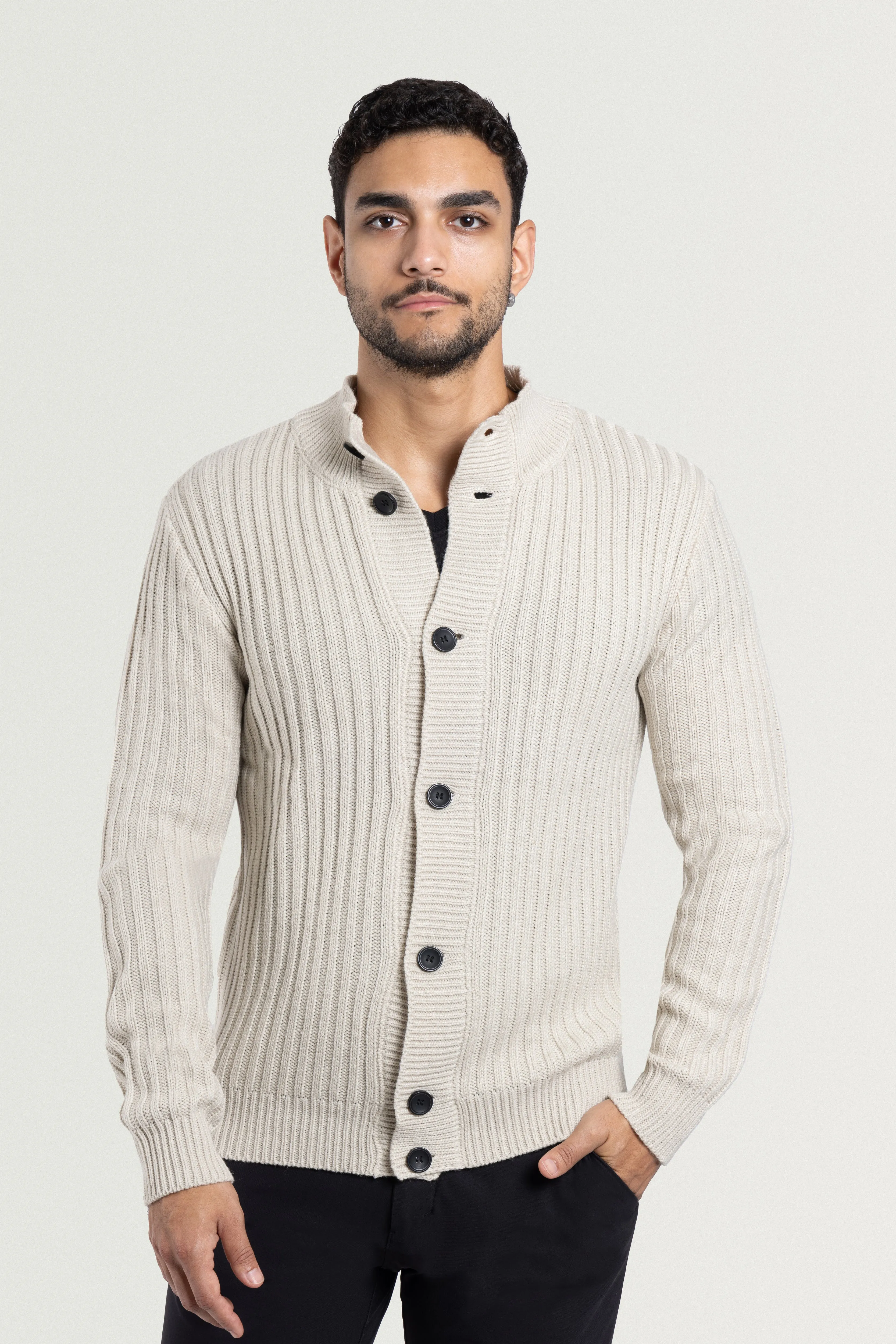 X RAY Men's Stand Collar Button Ribbed Cardigan