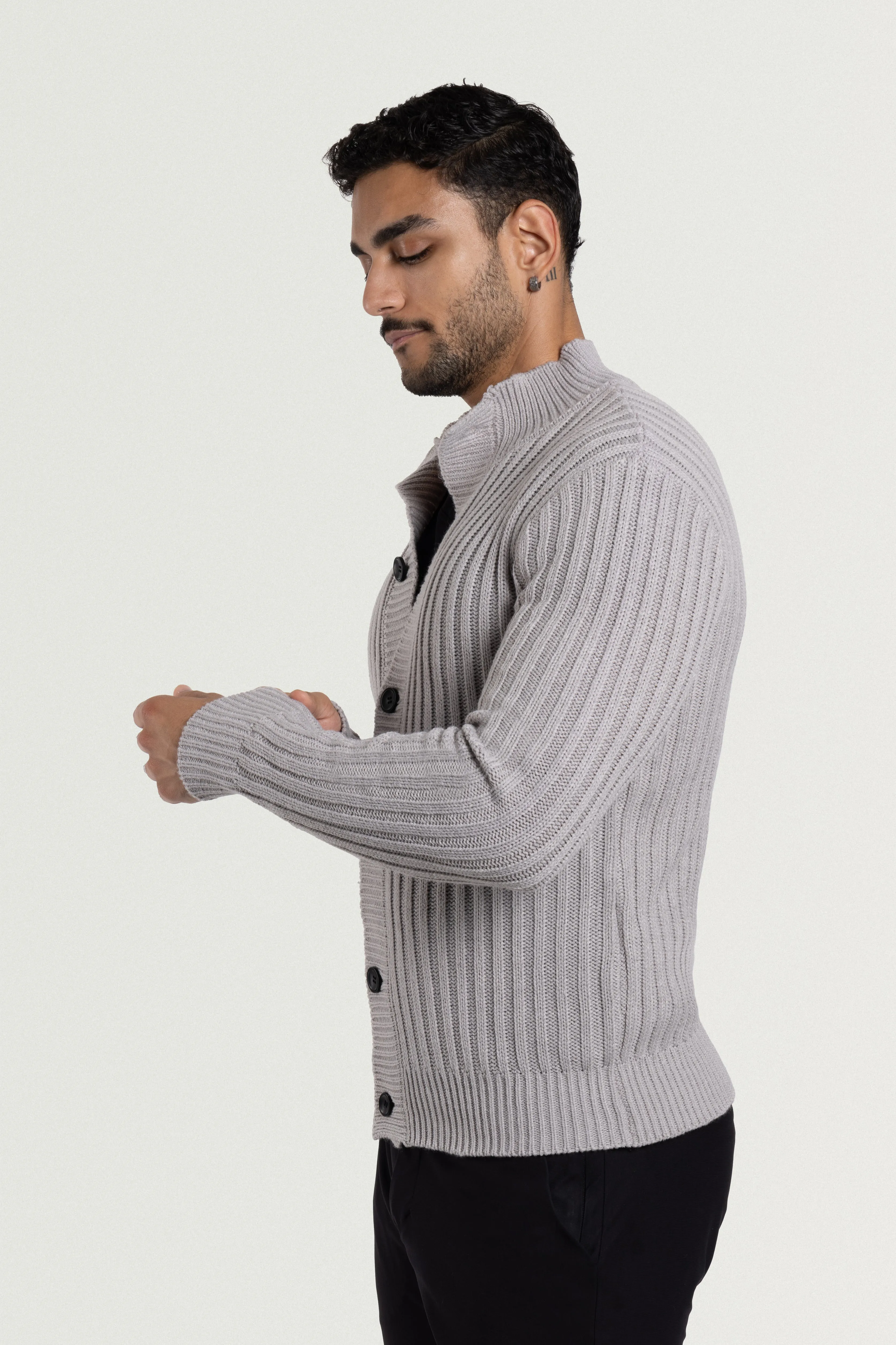 X RAY Men's Stand Collar Button Ribbed Cardigan