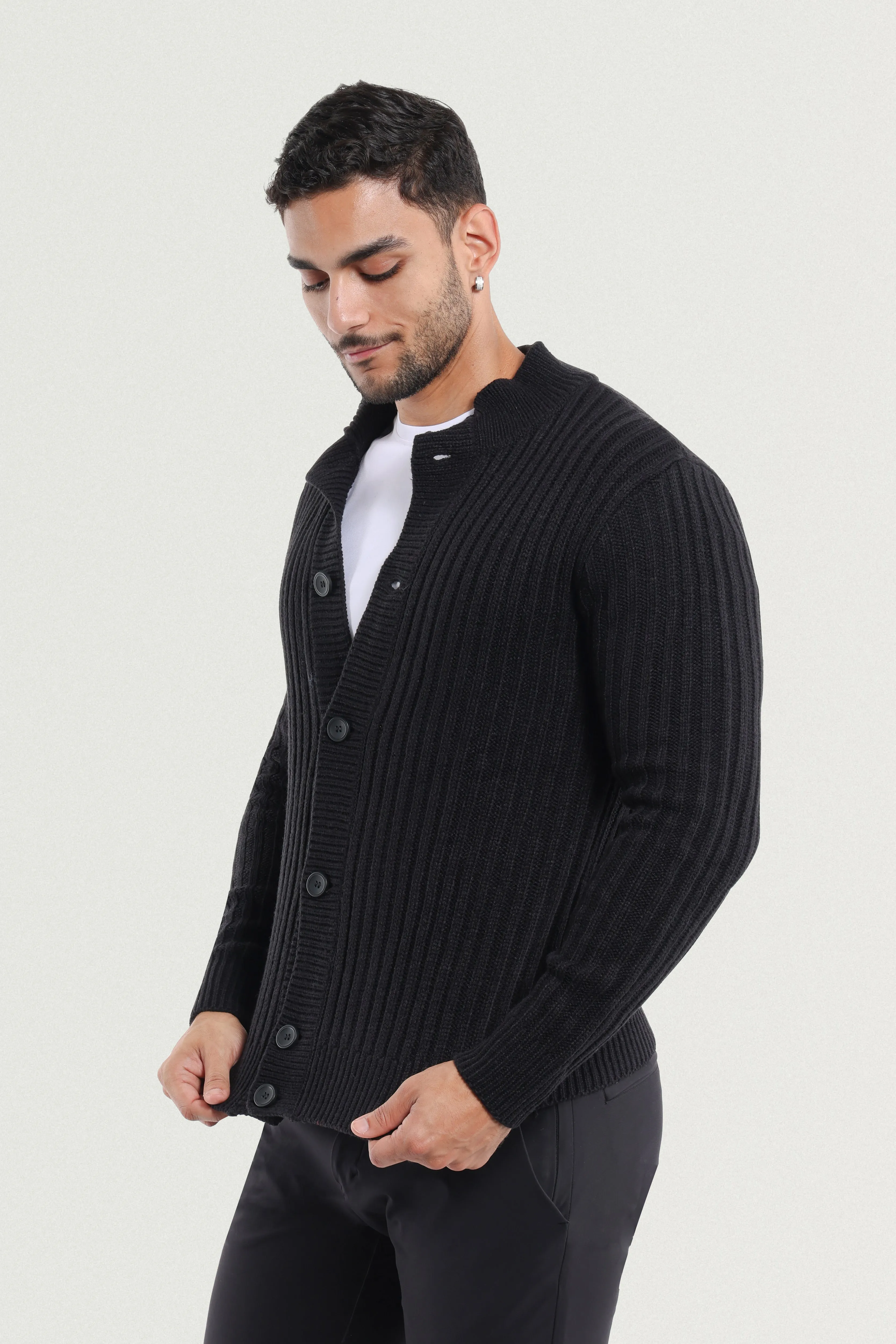 X RAY Men's Stand Collar Button Ribbed Cardigan