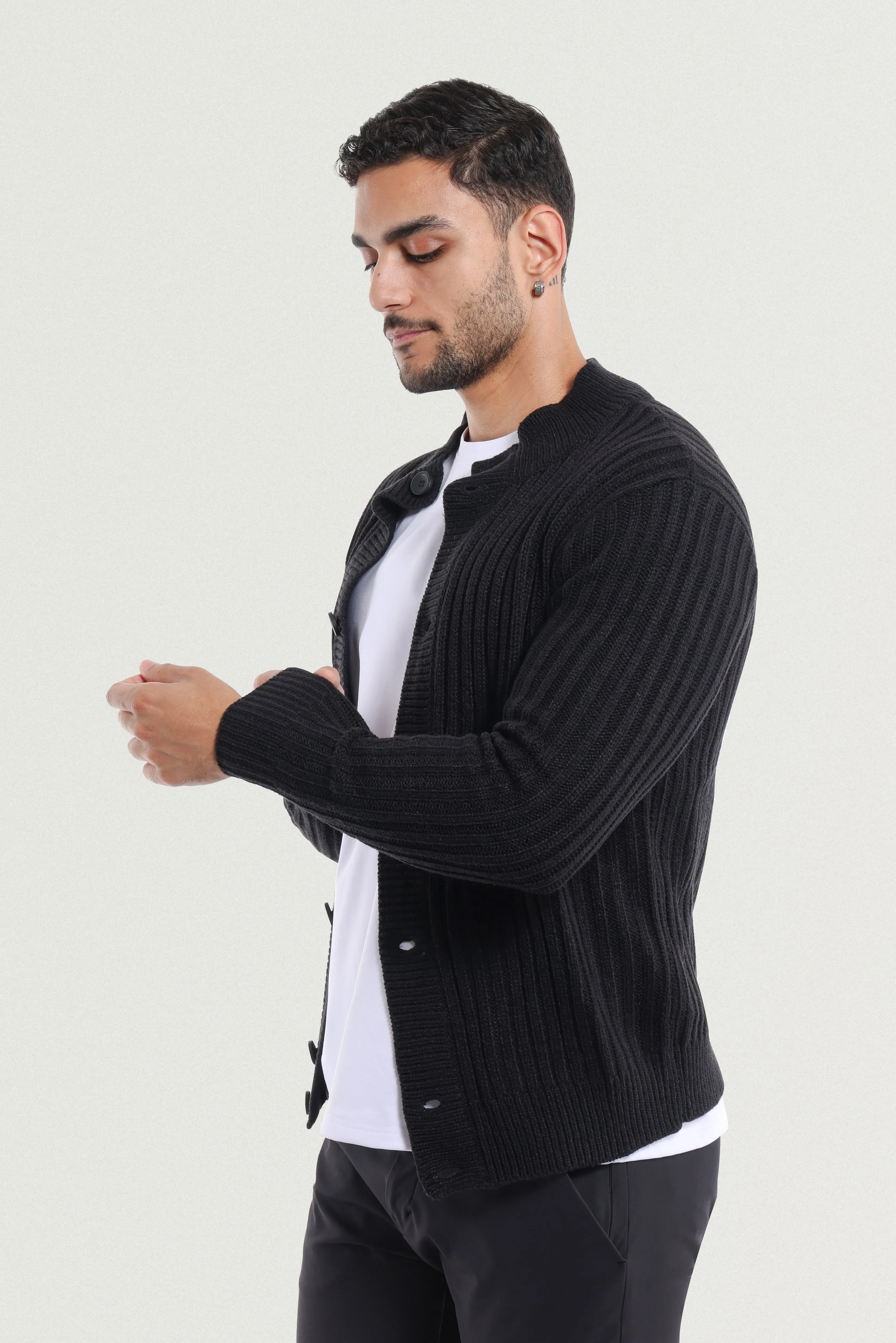 X RAY Men's Stand Collar Button Ribbed Cardigan