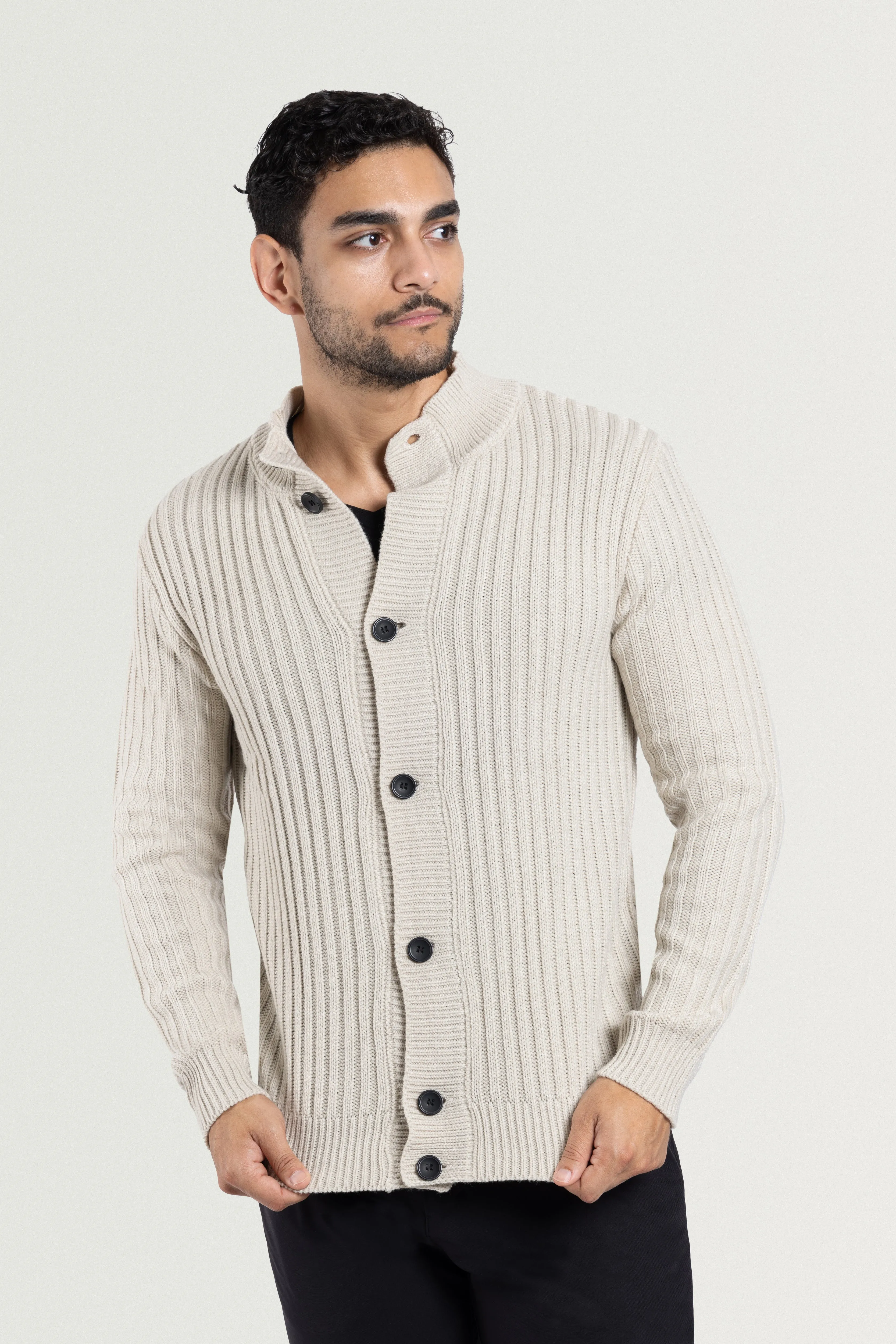 X RAY Men's Stand Collar Button Ribbed Cardigan