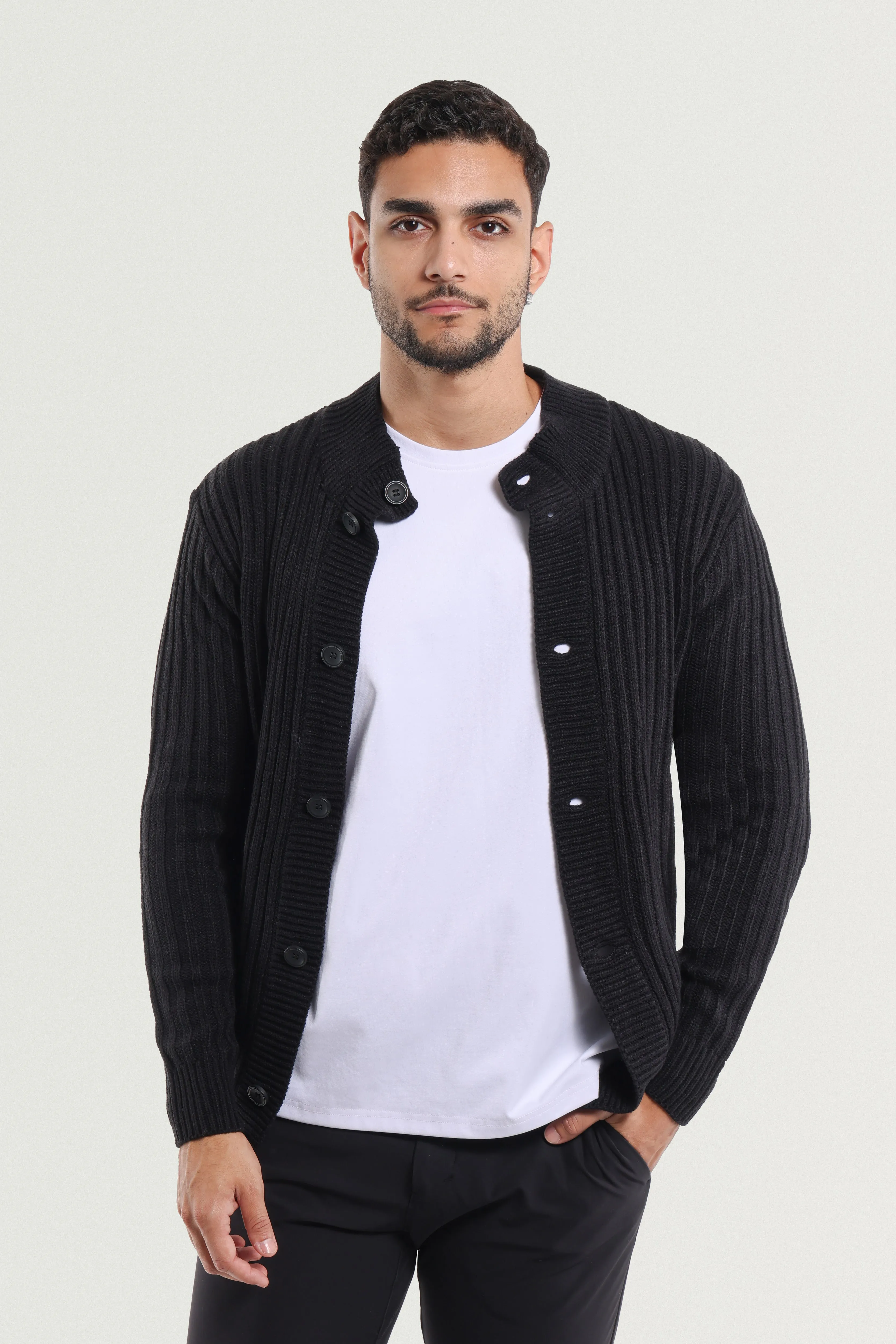 X RAY Men's Stand Collar Button Ribbed Cardigan