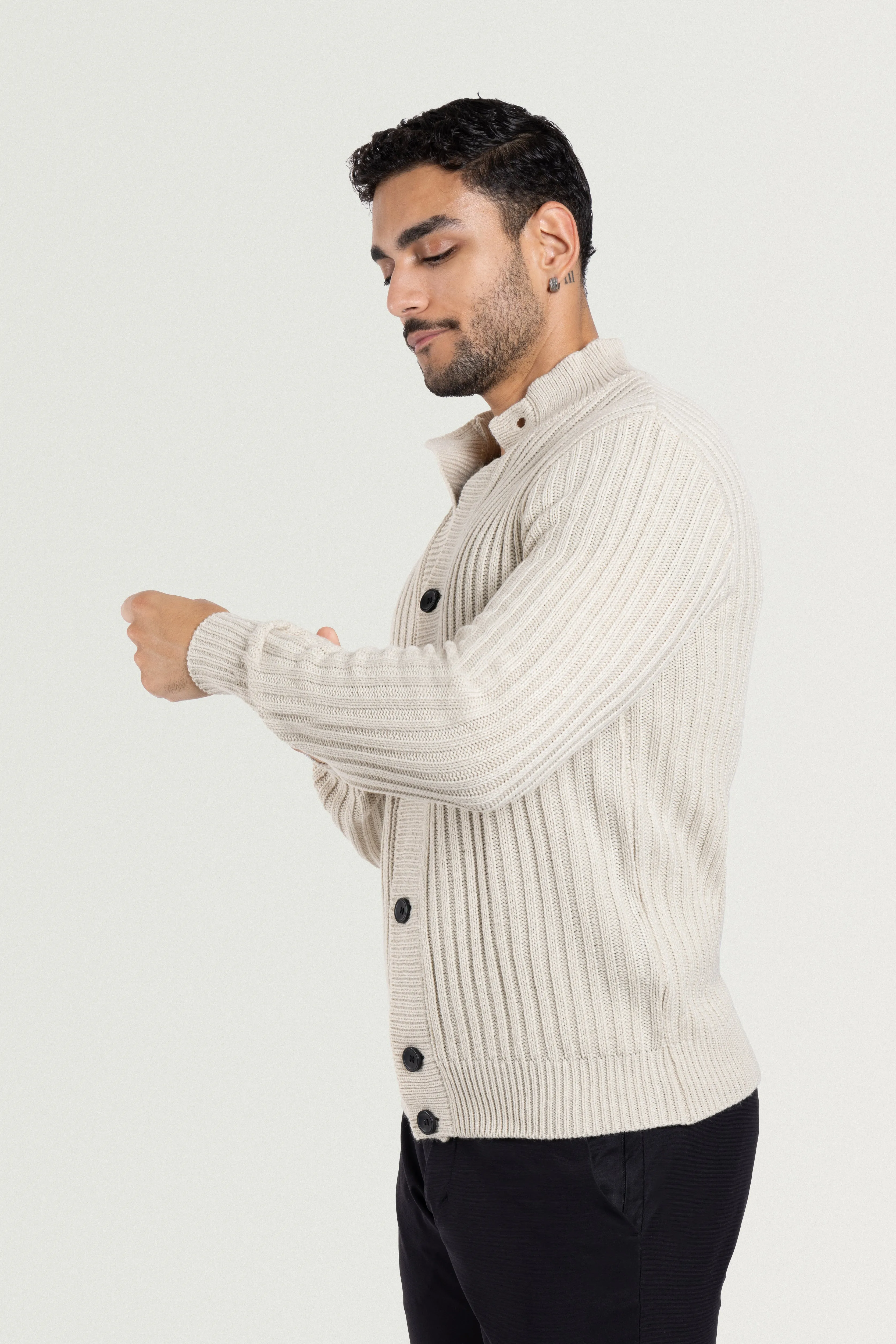 X RAY Men's Stand Collar Button Ribbed Cardigan