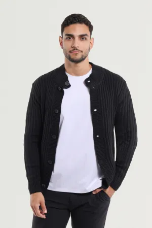 X RAY Men's Stand Collar Button Ribbed Cardigan