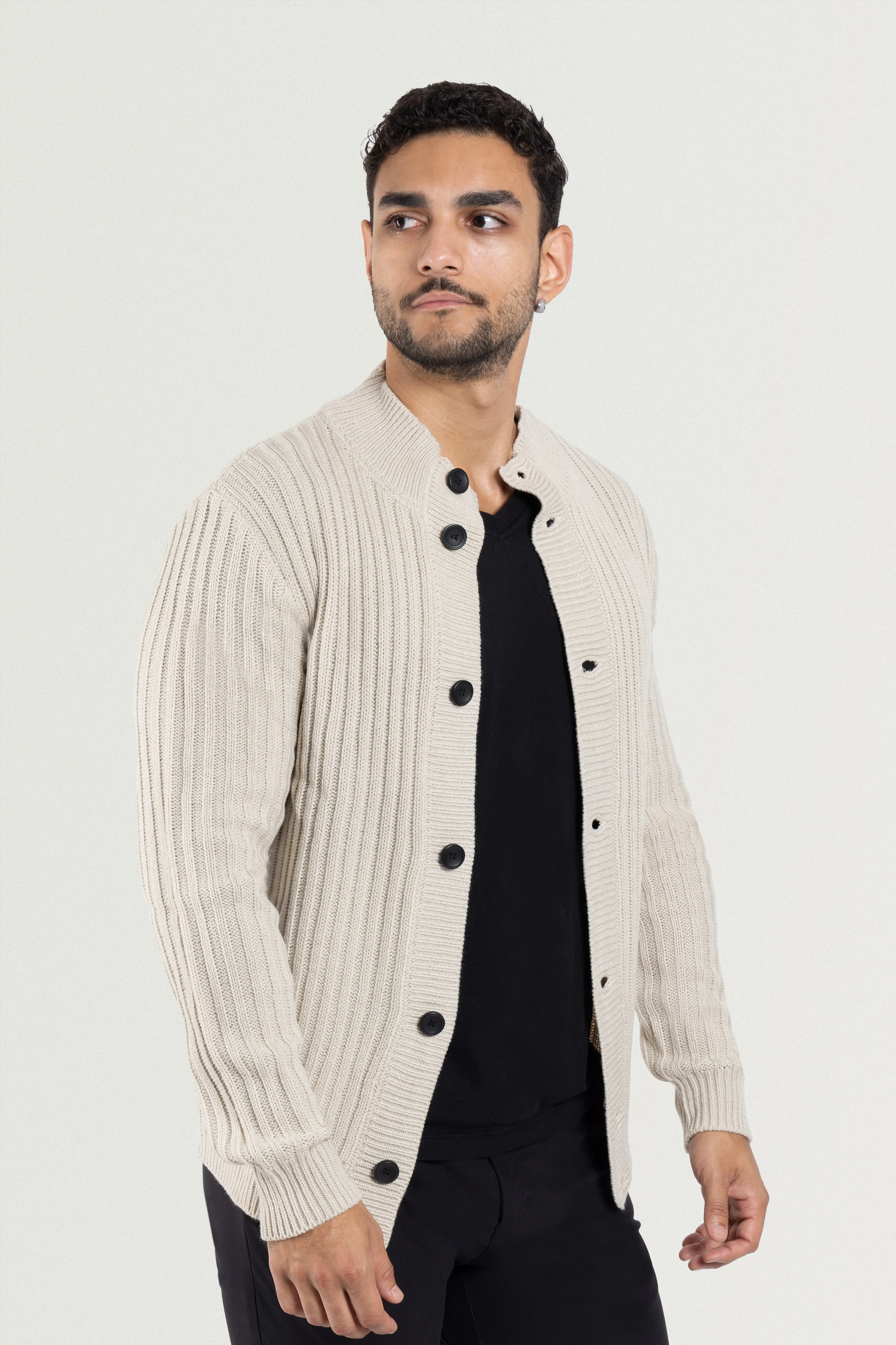 X RAY Men's Stand Collar Button Ribbed Cardigan