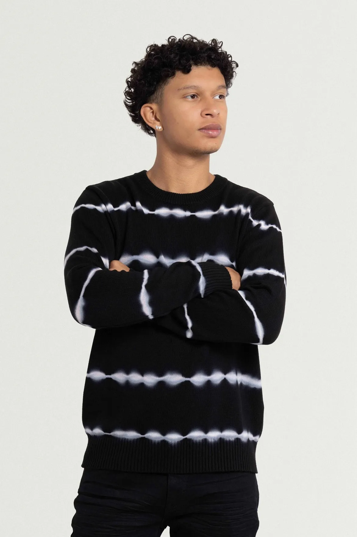 X RAY Men's Striped Crewneck Tie Dye Fashion Cotton Sweater