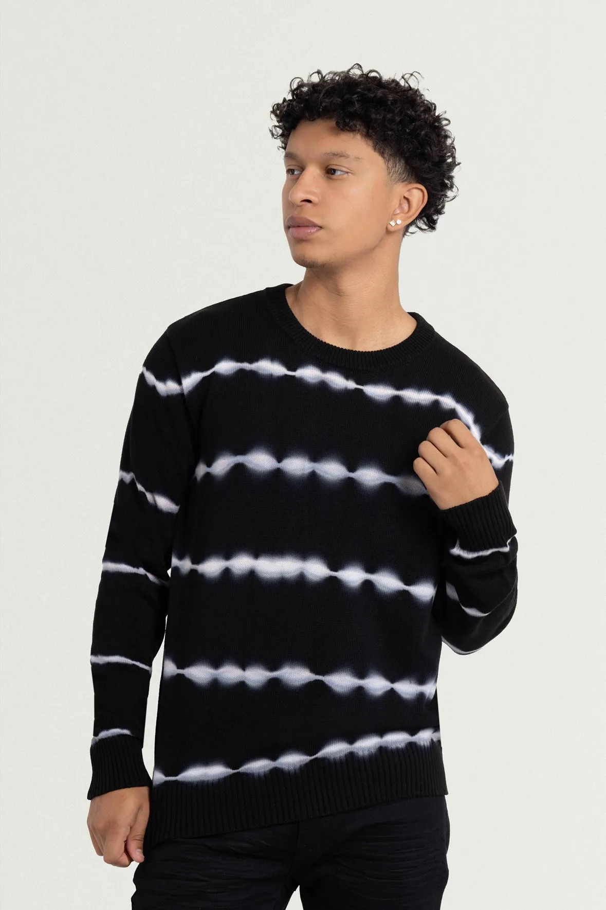 X RAY Men's Striped Crewneck Tie Dye Fashion Cotton Sweater