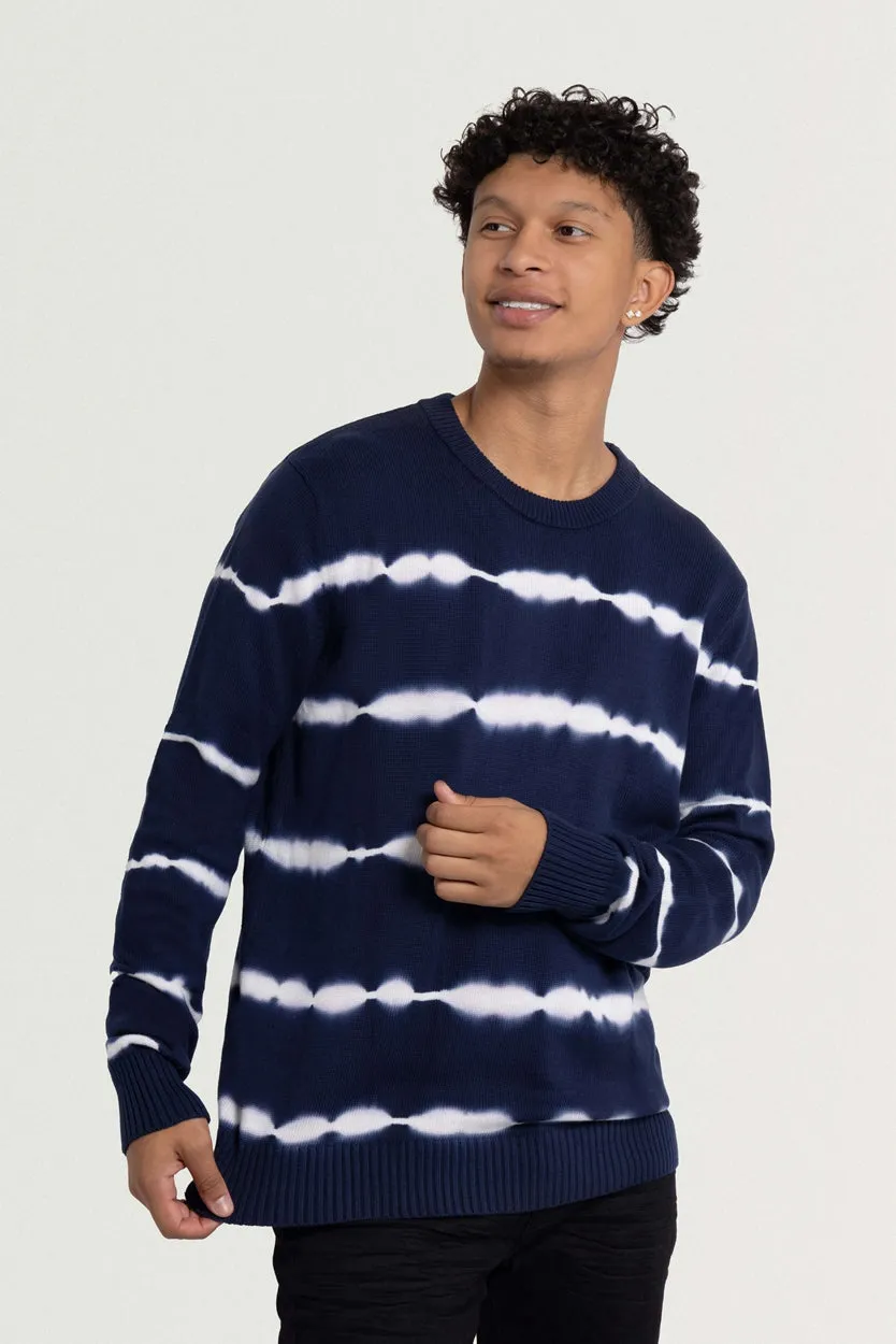 X RAY Men's Striped Crewneck Tie Dye Fashion Cotton Sweater