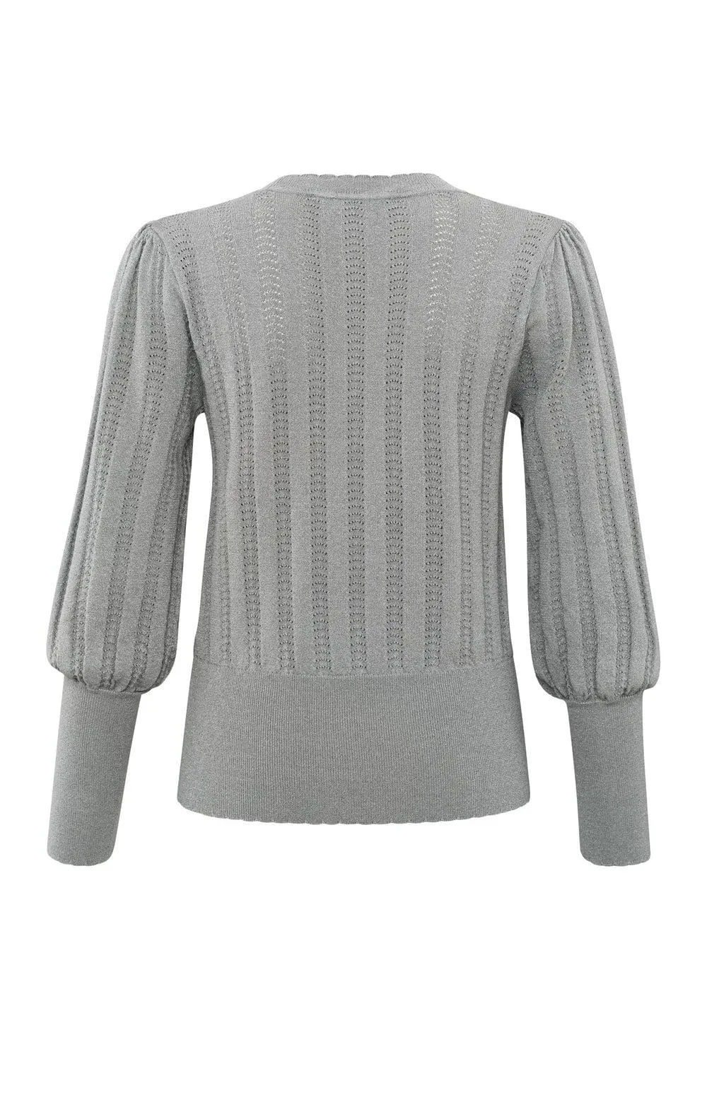 Yaya Balloon Sleeve Jumper Ajour Detail Light Metal Grey