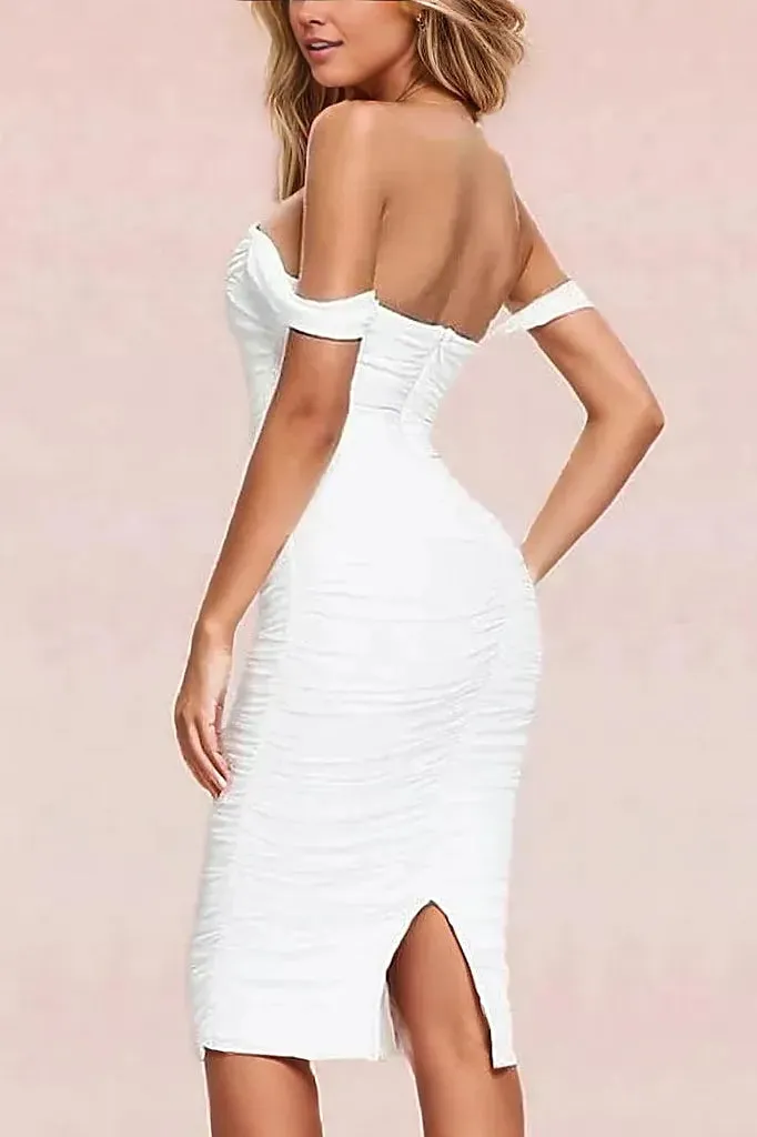 Zia Bodycon Wrap Midi Dress - Pearl White