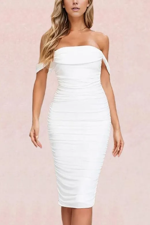 Zia Bodycon Wrap Midi Dress - Pearl White